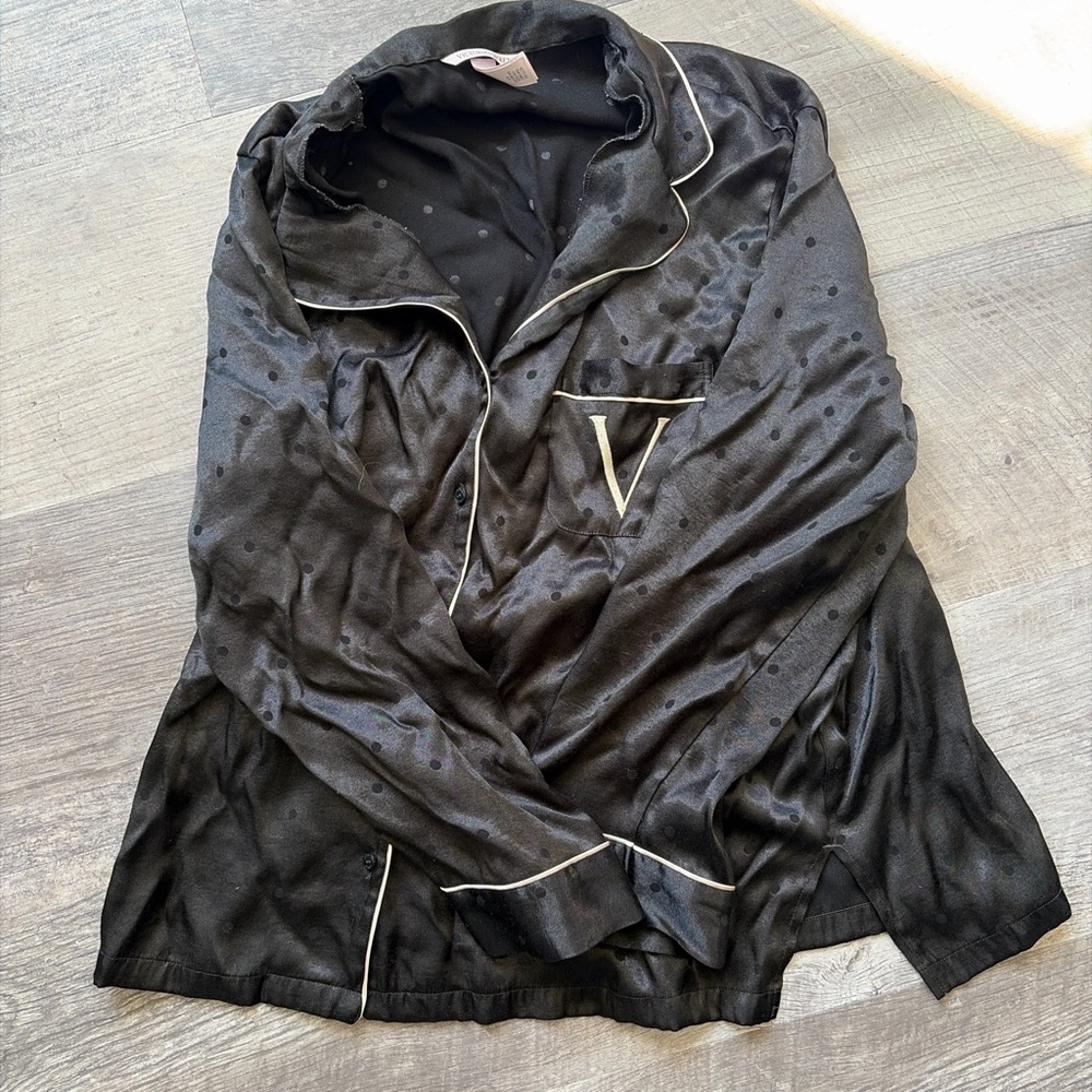 Victoria's Secret Black Satin-Feel PJ Top